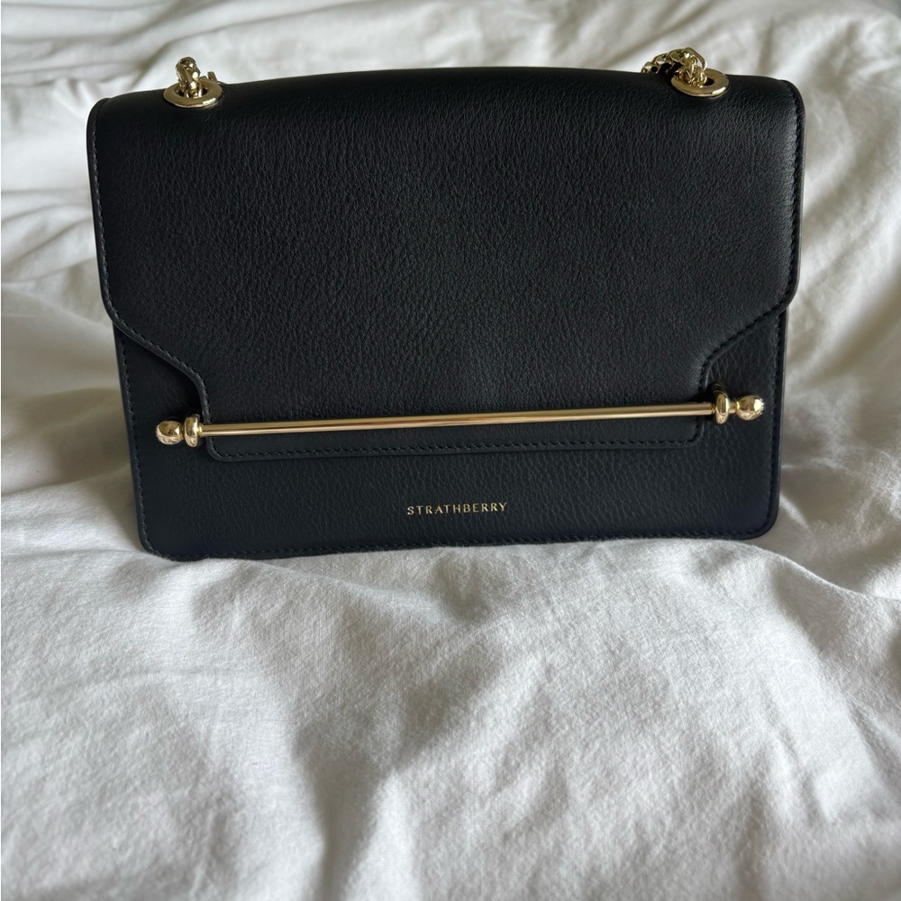 Strathberry East West Crossbody Bag Black and Gold